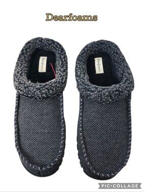 Dearfoam mens slippers black memory foam comfort in out washable size 13-14 xlrg